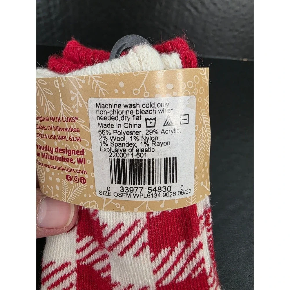 Muk‎ Luks Womens Crew Socks 2 Pack Red White Fair Isle Plaid OSFM 2200011-601